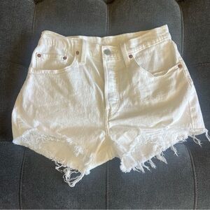 Levi’s 501 White raw cutoff hem denim shorts